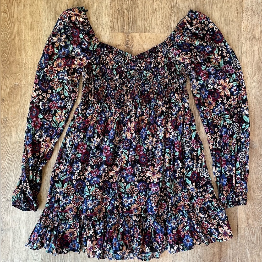 Oak & Trellis Floral Smocked Mini Dress | Boho Cottagecore Off Shoulder XL